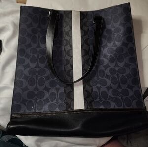 COACH Men’s Signature Web Tall Tote Bag Dark Blue, White & Black